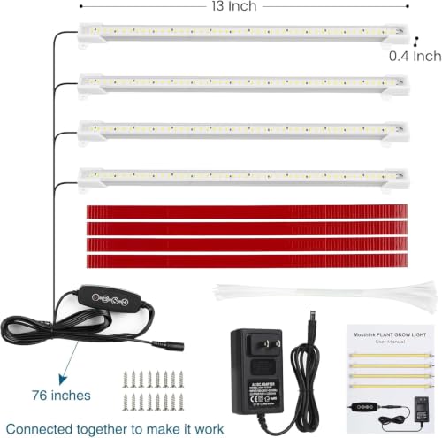 Image of Indoor Grow Lights Strip for Under Cabinet Plants Greenhouse Growing | Bar Plant Light with Timer Auto Control , 6-Level Dimmable for Office Home Greenhouse Shelf Plants Growing