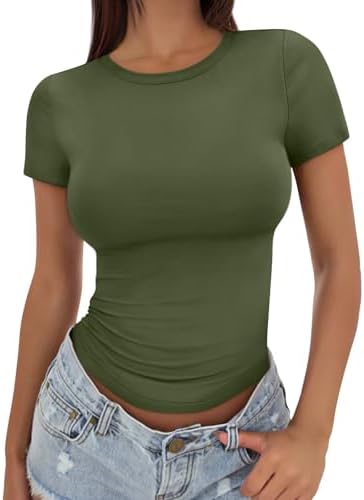 Trendy Queen Womens Fitted Short Sleeve Shirt Buttery Soft Top Stretchy Tee