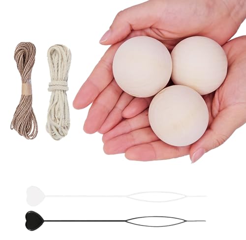 HXJDAM Lot de 8 grosses perles en bois de 50 mm avec trou - Avec perforateur de fil - Perles rondes en bois naturel non traité pour bijoux et décorations