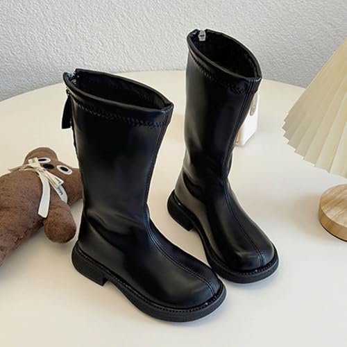 PU Leather Knee High Boots for Girls Fashion Lug Sole Side Zipper Tall Motorcycle Riding Shoes Classic Western Boots2