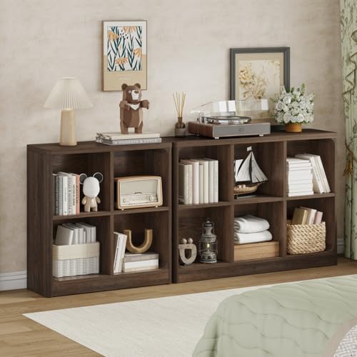 FATORRI 4 Cube Storage Organizer Bookshelf, Small Cube Bookcase, Wooden Bookshelf Cubby Shelf for Living Room, Kids' Room, Home Office, Bedroom (Dark Walnut) by FATORRI - Used condition - Image 7