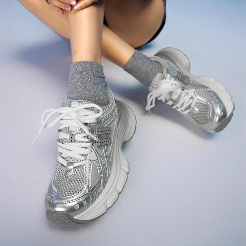 Image of BEAU TODAY Chunky Sneakers for Women, Womens Fashion Sneakers, Lightweight Leather Sneakers for Women, Comfortable Casual Lace-Up Breathable Dad Shoes