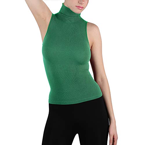Sleeveless Mock Neck Turtleneck Shirt Shaping Tank Top Hot Tee XS-L (Green)