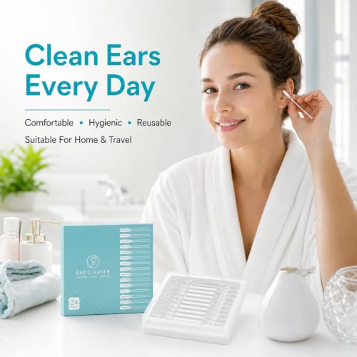 Image of Reusable Sticky Ear Cleaner Tool Set, 24 Pcs Soft Silicone Adhesive Ear Wax Removal Sticks with Washable Resin Tips for Safe Ear Cleaning, Reusable Ear Pick Kit for Adults and Children