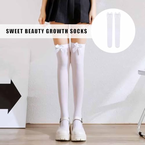 1Paar Kniestrümpfe Damen Weiß,Sexy Weiß Schleife overknee strümpfe,stockings Overknee Kniestrümpfe Damen,Attraktiv Strümpfe Hohe Socken,Weihnachten Karneval Hochzeit Kostüm Accessoires (Weiß Schleife)