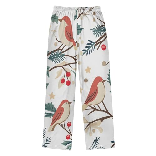 Christmas Bird and Berry Boys Long Pants Soft Trousers Elastic Waist Kids Lounge Bottoms with Pockets S-XL2