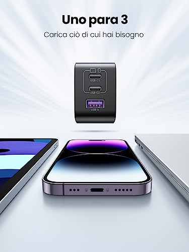 UGREEN Nexode 65W Caricatore USB C GaN Tech, Caricabatterie USB, Alimentatore USB C Compatibile con MacBook Air, iPhone 14/13, iPad, Samsung Galaxy S23 Ultra/S23+/S22, Google Pixel 7 Pro, Steam Deck