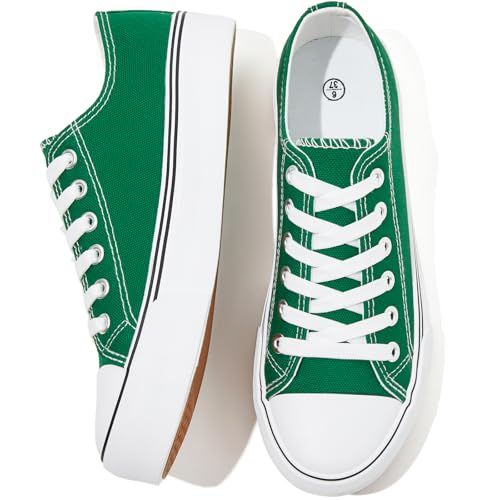FRACORA Womens White Black Canvas Sneakers Low Top Canvas Shoes for Women Tennis Shoes(Green,US7)