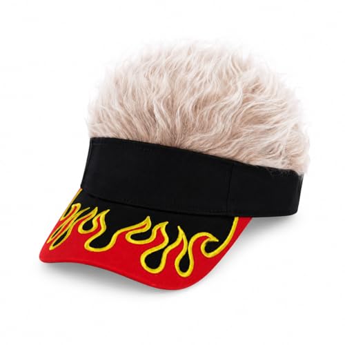 Image of Mens Visor with Hair Fake Hat with Hair for Men Funny Golf Hats Wig Hat Spiked Adjustable Baseball Cap