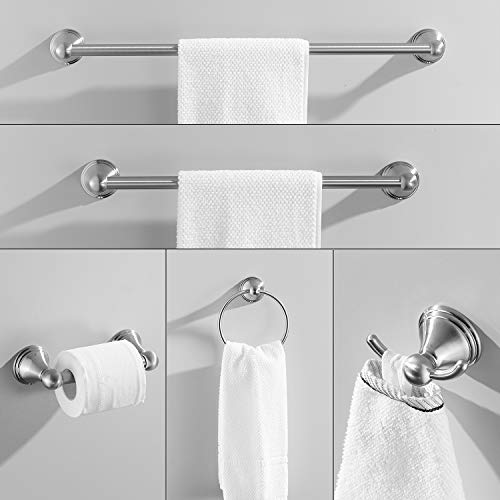 Sagetta Nickel Bathroom Hardware Set, 5-Piece Bath Accessories Set Wall Mount Includes 20 In Towel Bar, 16 In Towel Bar, Towel Ring, Tp Holder, Towel Hook Brushed Nickel #TOP1