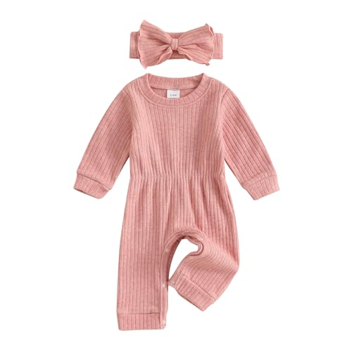 Image of Karwuiio Newborn Baby Girl Coming Home Outfit Long Sleeve One Piece Romper Jumpsuit Infant Fall Clothes Sets