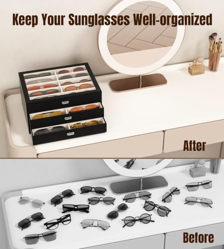 Image of NEWLOOP 30 Slots Sunglass Organizer Drawer Display Case for Multiple Pairs of Eyeglass Storage Box for Women Men