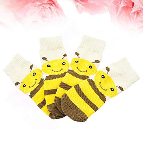 Roupas para cachorros-4 peças adoráveis ??meias listradas amarelas meias de algodão antiderrapante p