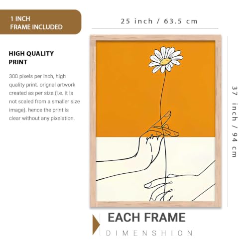 Image of kotart Aesthetic Line Art Home Decoration | Floral Paintings With Frame For Living Room Bed Room Hotel Wall Decor Digital Reprint Set of 3 (35x37 Inch)