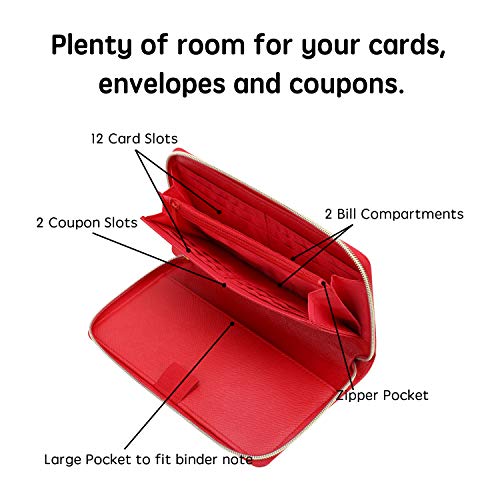 Soligt All-in-One Cash Envelopes Wallet with 12 Budget Envelopes & Budget Sheets - Red
