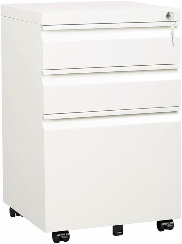 3-Drawer Rolling File Cabinet with Lock, Under Desk, Fits A4/Letter/Legal