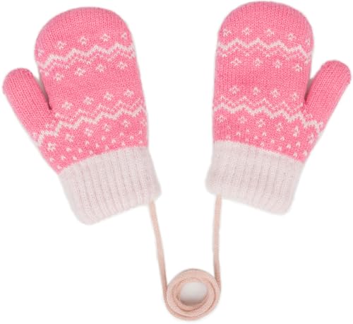 INOGIH Winter Soft-Warm Knit-Mittens Double-Layer Knit-Gloves for 3-5 Years Toddlers Cold Weather