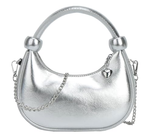 Women Knotted Top Handle Bag with Chain Glossy Handbags for Women 2025 Trending Crossbody Bag Crescent Purse Shoulder Clutch