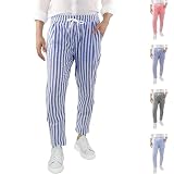 pantalon rayure blanc et noir Super confortable : mélange de lin et de coton + ceinture avec cordon de serrage, confortable à porter même lors de longues soirées festives.