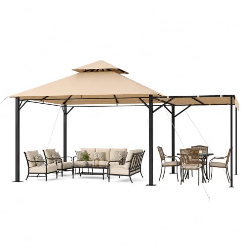 Aoxun 15 x10 FT Soft Top Gazebo with Extended Shade, Steel Frame, Beige