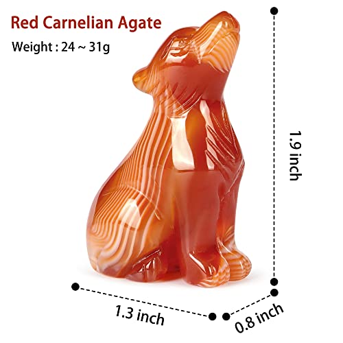 SM SMQARTCRYSTAL 2" Red Banded Carnelian Carved Crystal Wolf Statue and Figurine Ornament Wildlife Animal Wolves Sculpture Wolf Gifts For Men Women - Image 3
