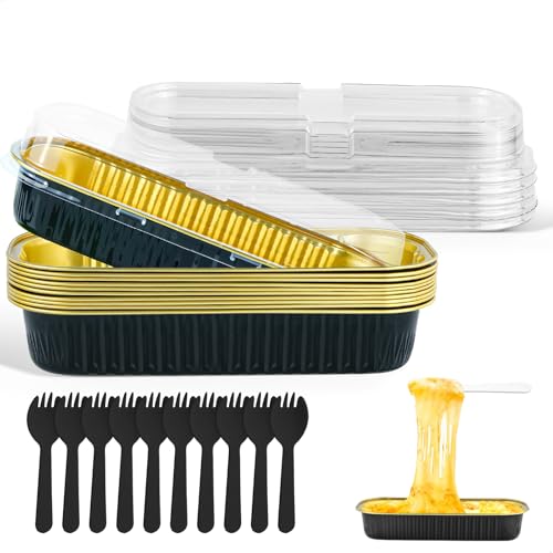Vaschette Alluminio, Teglie da Forno, Teglie Alluminio USA e Getta, 10 Pezzi Contenitori in Alluminio con Coperchio, per Cottura, Grigliate e Conservazione Cibi