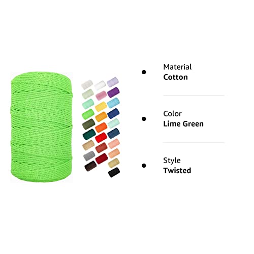 Macrame Cord, Byworld 3Mm Cotton Rope 220 Yards(200M) Twine String, 100% Natural Cotton Colored Macrame Rope For Macrame Kit, Plant Hangers, Wall Hanging, Christmas Or Wedding Decorative(Limegreen) #TOP6