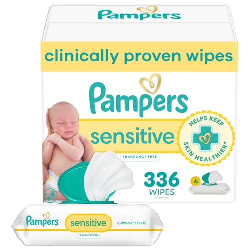pampers baby wipes sensitive water based wipe clinically proven hypoallergenic and unscented for babies 336 wipes total 4 flip-top packs