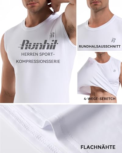 Runhit Sport Unterhemd Herren Weiß – Leichtes Ärmelloses Laufshirt für Training Fußball und Alltag L