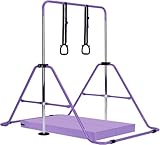 M.J COMFY-LIFE Kids Gymnastics Bar with Mat – Adjustable Easy Assembly Training Kip Bar Horizontal Bar for Home, Gymnastics Equipment for Kid 5-12 years (Purple)