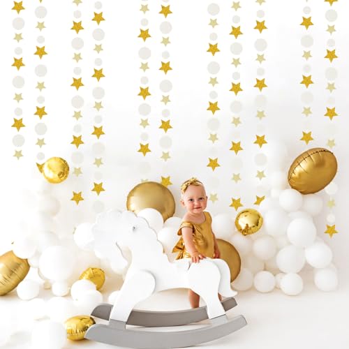 Image of White-Gold Wedding Engagement Party-Decorations Garland - 52Ft Boho Anniversary Brunch Hanging Decoration Streamers Banner, Bachelorette Neutral Baby Bridal Shower Birthday Decor Panduola