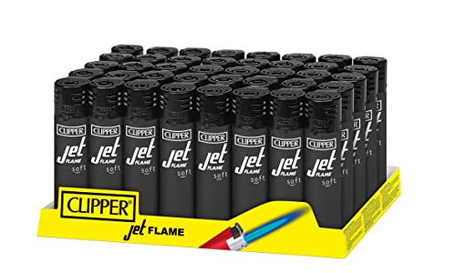 Clipper - Classic Jet Flame - Refillable Jet Flame Torch Lighter in Clipper Iconic Shape - Adjustable Windproof Flame - Reuse Over and Over with Butane Refill - 48 Pack - Soft Touch Black
