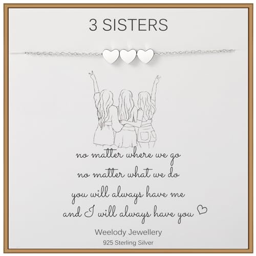 Image of Weelody 3 Sisters Bracelet, 925 Sterling Silver 3 Heart Bracelet, Sister Gifts from Sister