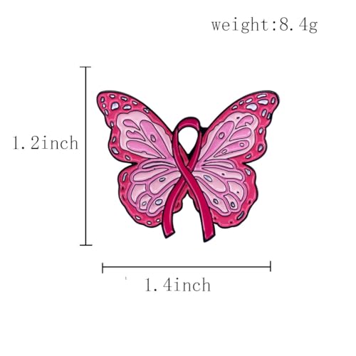Image of Love Faith Strength Hope Breast Cancer Awareness Lapel Pins Butterfly Pink Ribbon Pin Brooch Badge Resin Enamel Cancer Awareness Gifts for Women Men