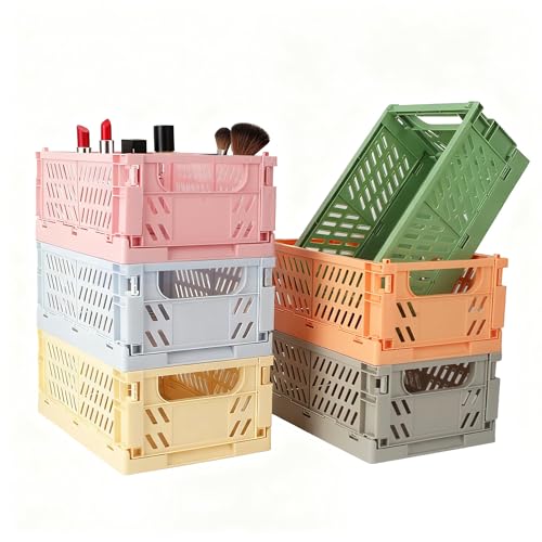 Lot de 6 Boîtes de Rangement en Plastique,25x16x10 cm Cagette Plastique Pliable,Panier de Rangement pour la Cuisine, la Salle de Bain, le Bureau, la Papeterie, les Médicaments, les Cosmétiques