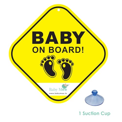 Image of BabyMoo Foot Print Sign for Car with Vacuum Suction Cup Clip Yellow -Weatherproof Car Decal-Adorable Design for Maximum Attention-Enhance Road Visibility-Easy to Apply and Residue
