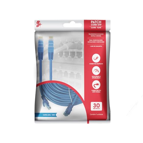5+ Cabo De Rede, Santana Centro, Patch Cord UTP, Cat5e (RJ45), 30 Metros, Azul, 30 m