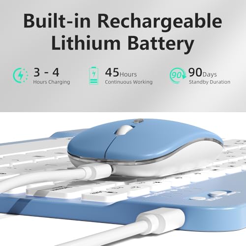 Vobafe Bluetooth Keyboard and Mouse Set with Backlight, Quiet Rechargeable Wireless Keyboard and Mouse with Phone Holder, for iPad/Samsung/iOS/Android/Windows, Ultra-thin keyboard, UK layout, Blue - Image 5