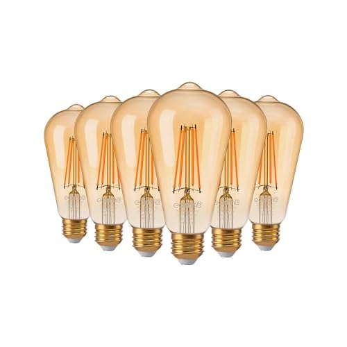 EDISHINE 6 Pack Vintage LED Edison Bulbs 8W Equivalent 60W, ST64 Dimmable Led Light Bulbs, 700LM 2200K Amber Warm Light E26, Decorative Antique LED Filament Bulbs for Home and Commercial, UL