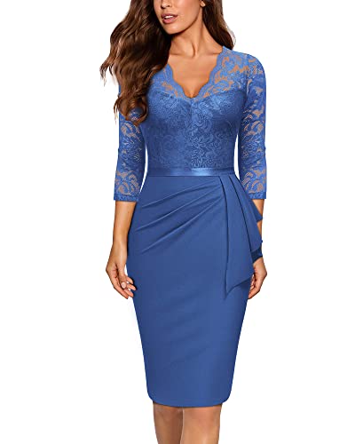 Image of Miusol Women's Retro V Neck Floral Lace Ruffle Style Cocktail Party Dress