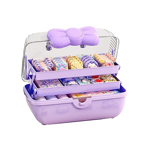 Image of Hair Accessories Organizer Box, Portable 3 Layer Storage Box Case, Multifunctional Plastic Tool Box for Art Craft, Sewing, Makeup, Medicine, Nail, Hair Accessories for Kids (Purple ,