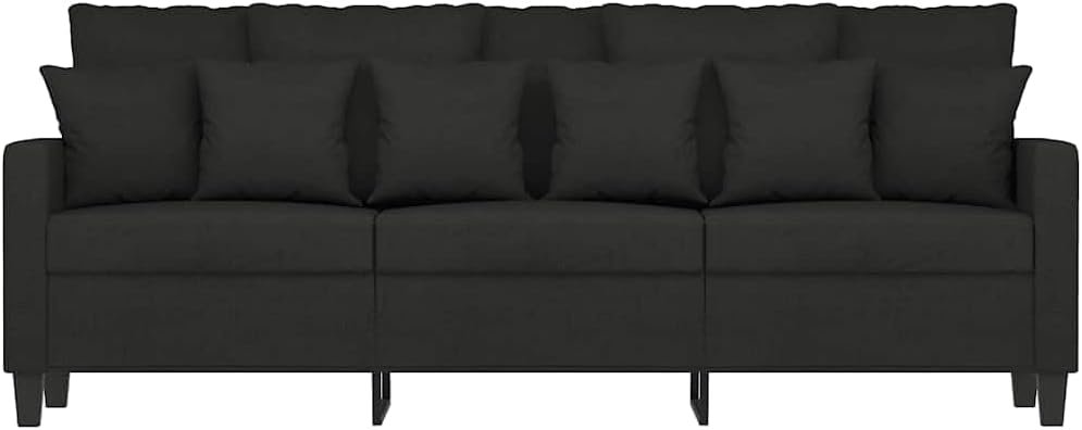 3-Seater Sofa Black 100% Polyester Fabric Living Room Furniture
