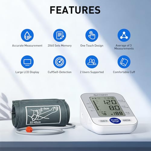 Image of Blood Pressure Monitor, Automatic Digital Upper Arm BP Machine for Home Use | 8.7 inch-16.5 inch Adjustable Blood Pressure Cuff, High BP Monitor for 2 Users, Large LCD Display, Dual Power, Storage Bag, Accurate