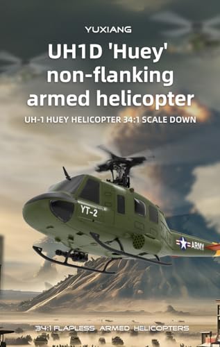 Retropo F07 UH-1 RC Helicopter for Adult Gift, 1/34 Scale 6CH Brushless Direct-Drive Flybarless Helicopter Model with 6-Axis Gyro, 3D/6G RC Aircraft Model Toys, 2 Batteries