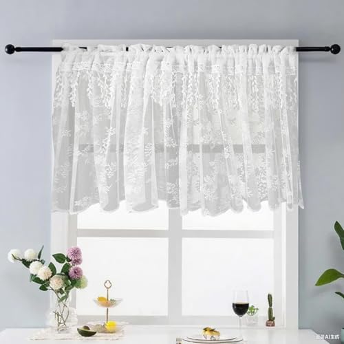 Cortinas semitransparentes blancas cortas de estilo boho floral para ventanas de salón 5