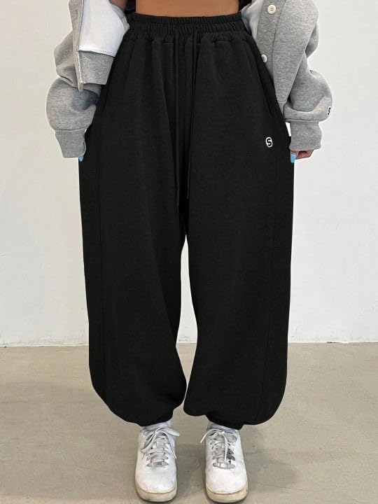 Image of Women?s Relaxed Fit Black Track Joggers ? High Waist with Pockets for Sporty & Casual Look