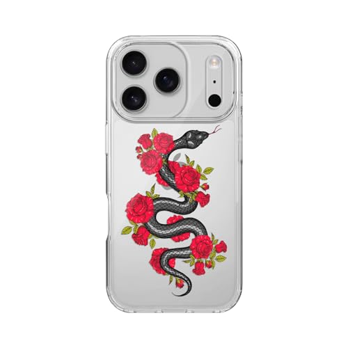 Coque iPhone 17 Pro Max design serpent floral transparente chic