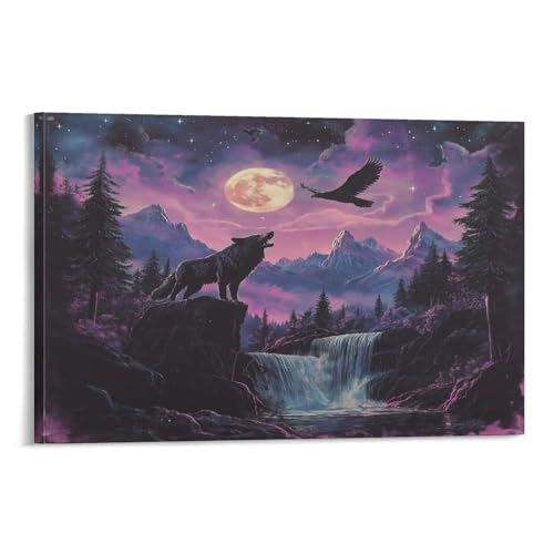 Loup Murale DécoRation Peinture sur Toile pour un Salon Chaleureux