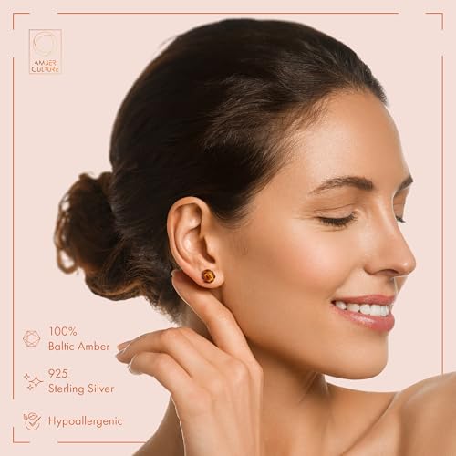 Amber Stud Earrings - Certified Handmade Natural Baltic Amber Stone 925 Sterling Silver Hypoallergenic In Gift Box - Amber Culture2