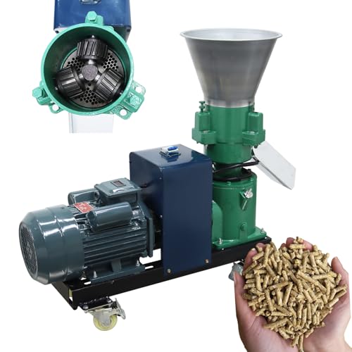 Banfluxion 220V Pellet Mill Machine with 4mm Holes Plate Poultry Food Mill Grinder Feed Pellet Making Machine with Three Head Rollers for Chicken, Duck, Goose and Rabbit, 4.5KW 120-150KG/H